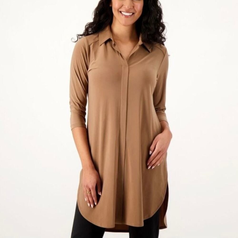 Women With Control Beige Long Jersey Tunic Top Size XL Tall‎
